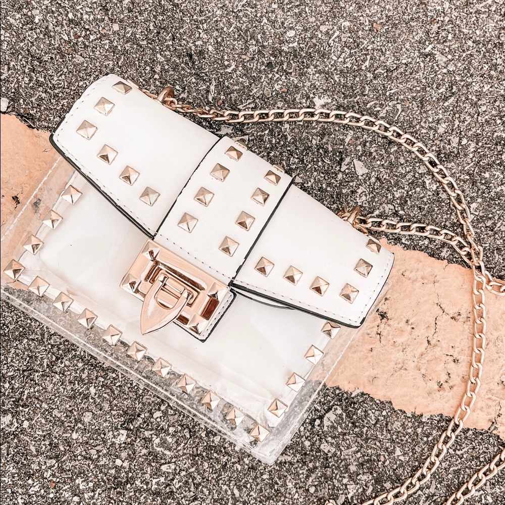 White and Gold Studded Handbag Purse